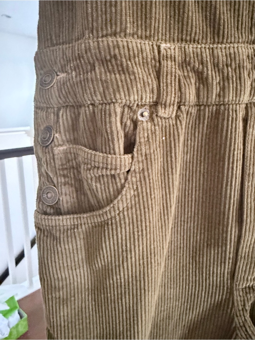 Free People We The Free Corduroy Overalls Medium Olive Utility Baggy Boho - Picture 4 of 8